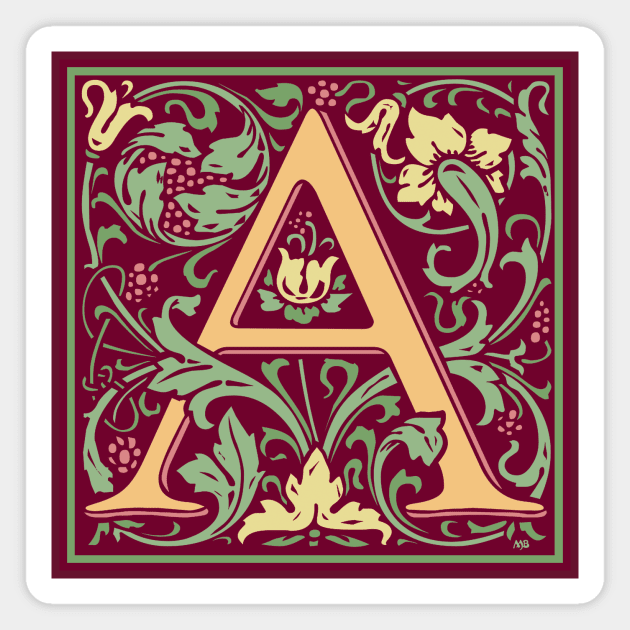 William Morris Vintage Letter A Magnet by MatchbookGraphics